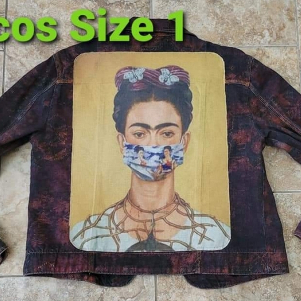 Frida kahlo maroon denim jacket with mask